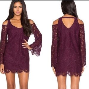 Chaser Burgundy Lace Cold Shoulder Dress